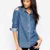 Denim Midwash Shirt With Rips