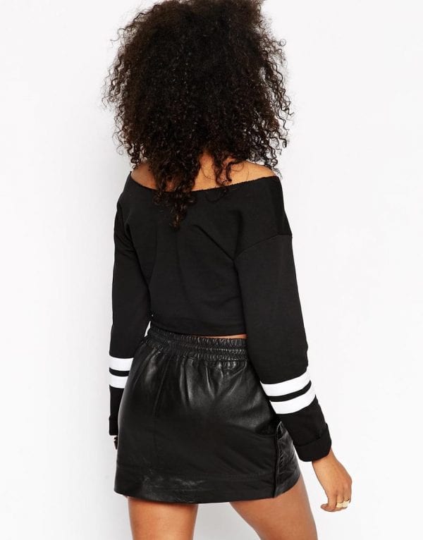 Cropped Sweatshirt With Off Shoulder And Stripe Sleeves